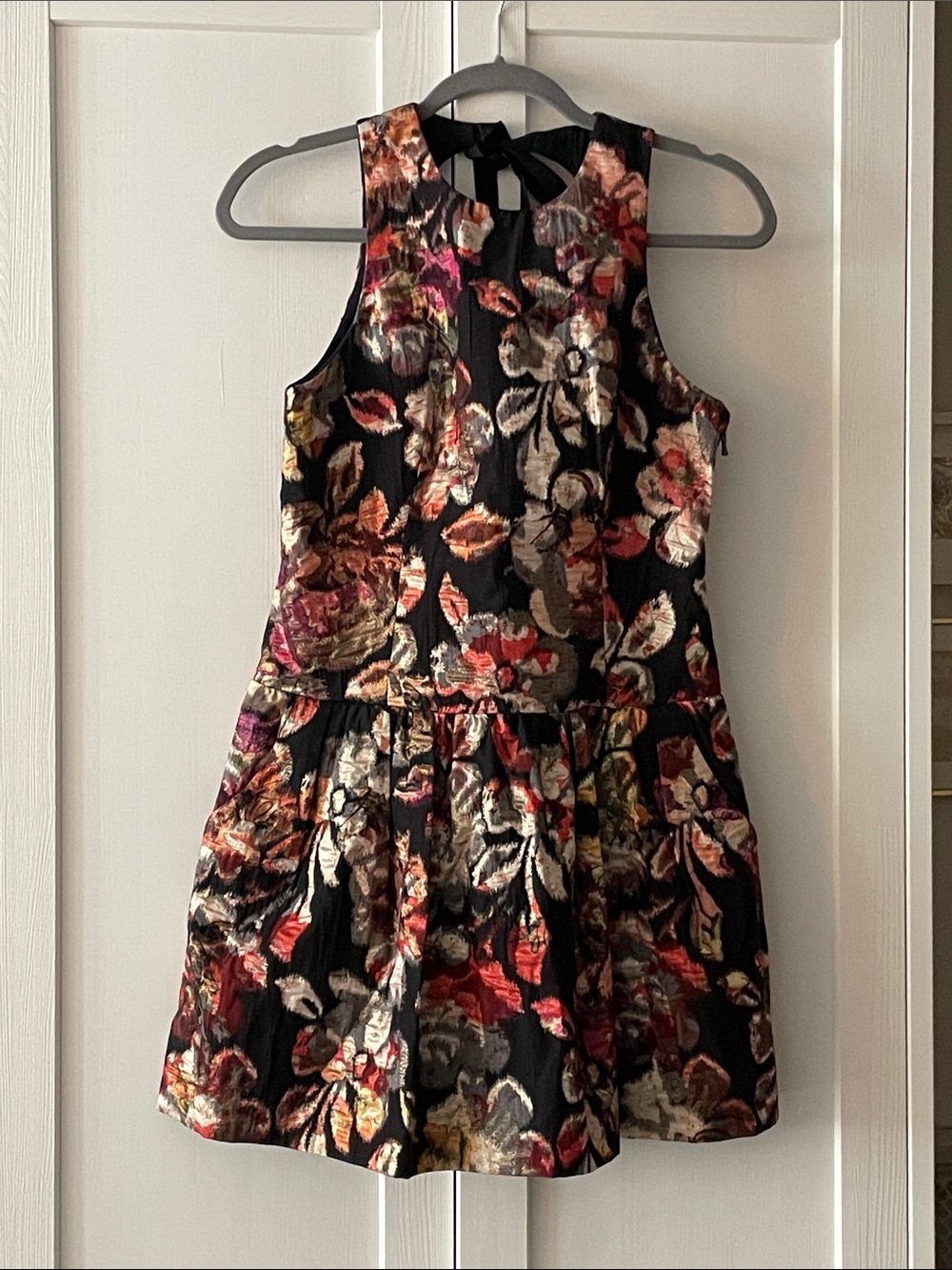 leifsdottir Black Floral Jacquard Party Dress with Multicolor Blooms